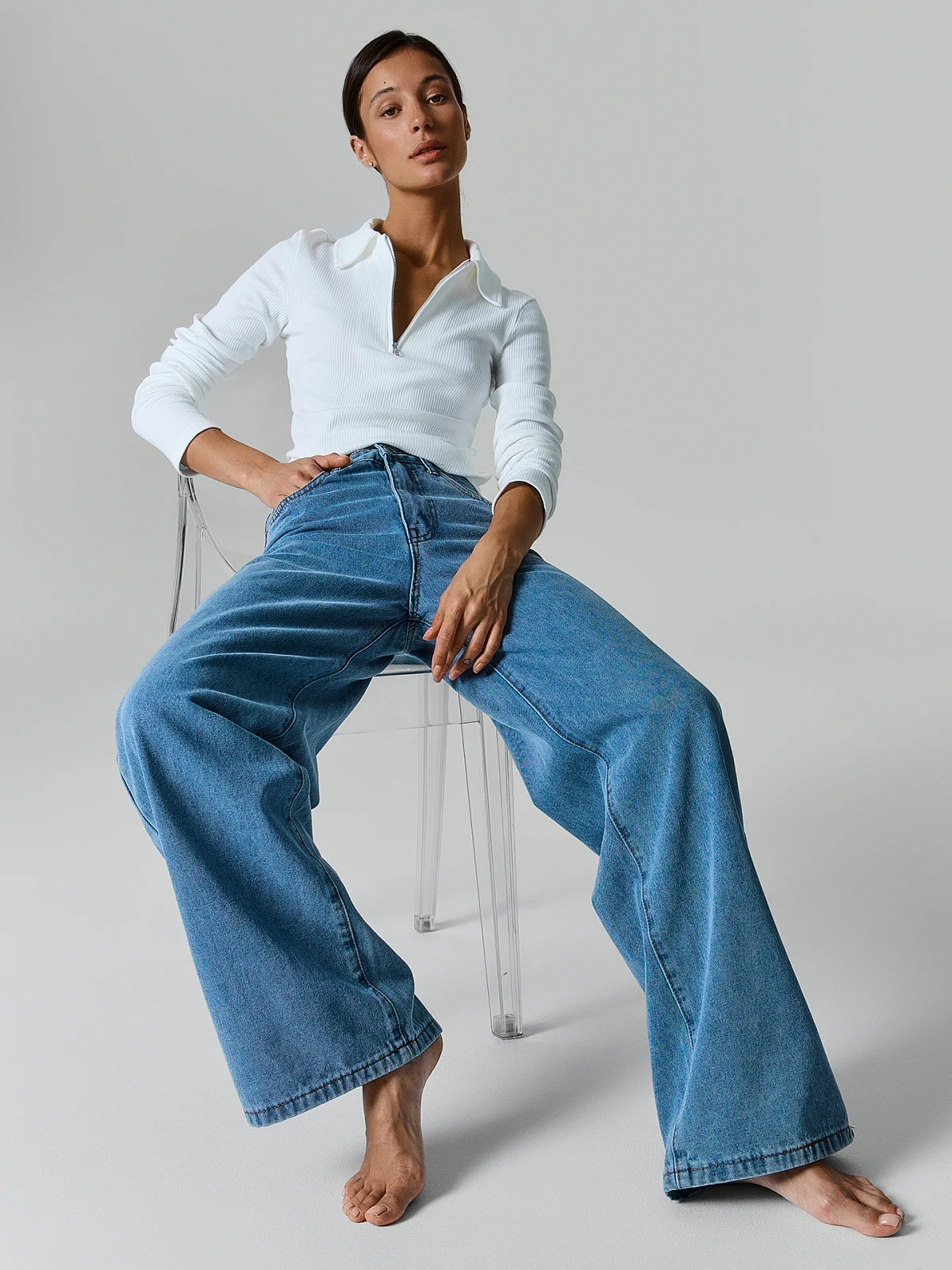 Джинсы Wide leg fit женские синие