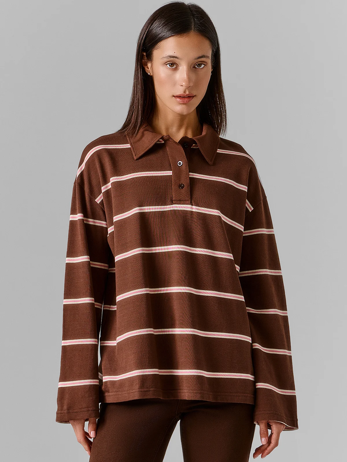 Поло женское коричневое с длинным рукавом