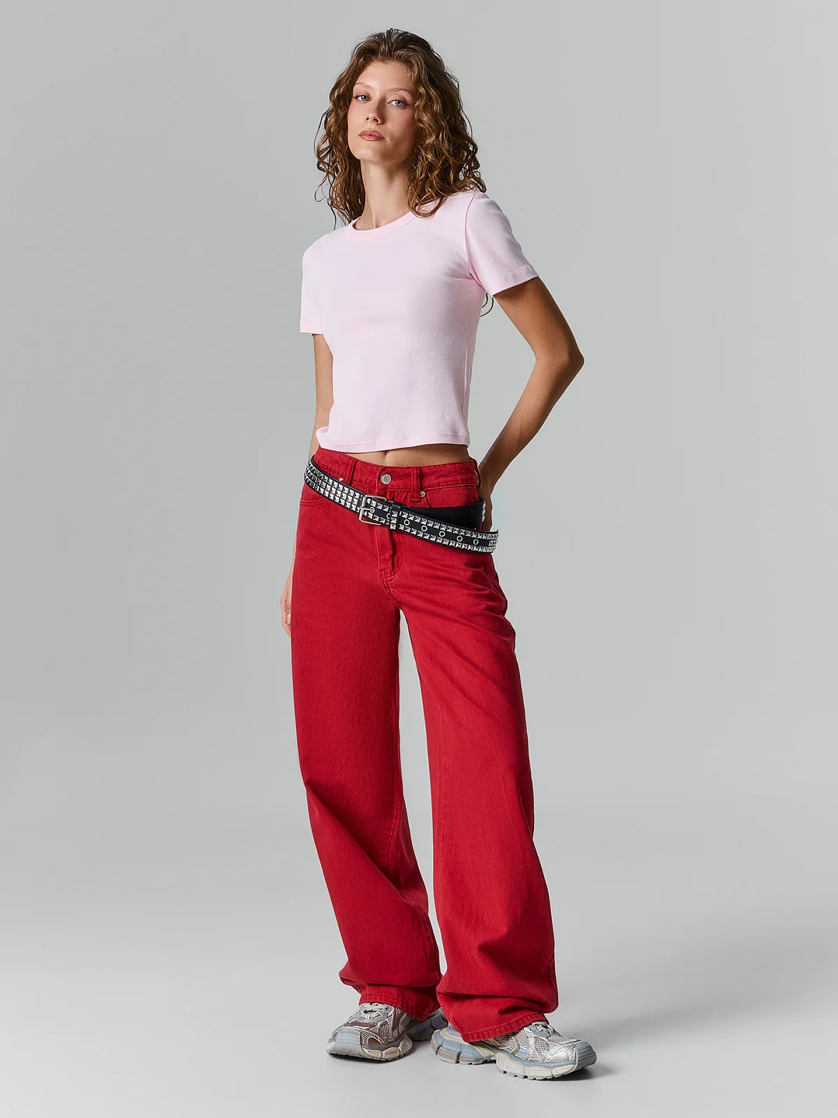 Джинсы baggy fit женские красные